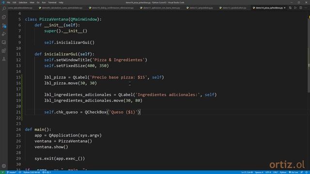 Python Curso V2: 419 2/3 Selección de Ingredientes Adicionales para una Pizza - QCheckBox смотреть онлайн