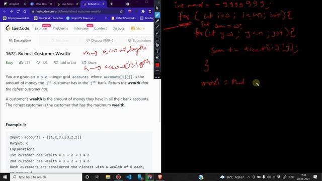 1672 Richest Customer Wealth | Zero to FAANG Kunal | Assignment Solution | Leetcode | Shapnesh смотреть онлайн