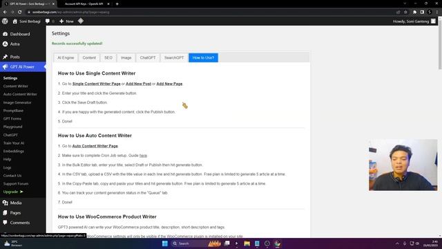 WordPress Tutorial Cara Bikin Content Generator Menggunakan API Key dari ChatGPT OpenAI di Website смотреть онлайн