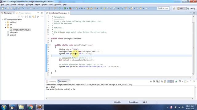 Java StringBuilder [codePointBefore(int index) method] | Java Tutorial смотреть онлайн