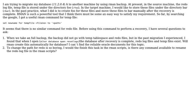 How to change the path of temp file,redo log file when restore an rman backup on another machine? смотреть онлайн