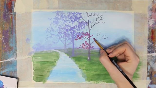 Как нарисовать цветущую аллею акрилом! #Dari_Art смотреть онлайн