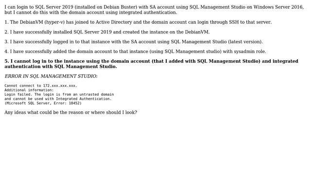 DevOps & SysAdmins: Cannot login to SQL Server instance installed on Debian using domain account смотреть онлайн