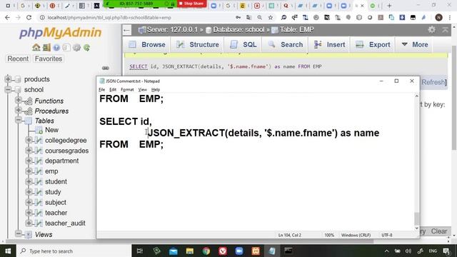 80 Modern Databases Cairo Univ MySQL Document DB, JSON JSON EXTRACT,and GET Element From Json Array