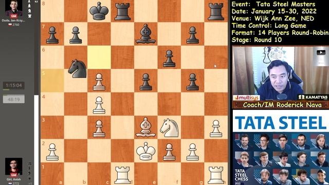 GM Anish Giri vs Jan Kryzysztof Duda | Tata Steel Masters 2022 Round 10 смотреть онлайн