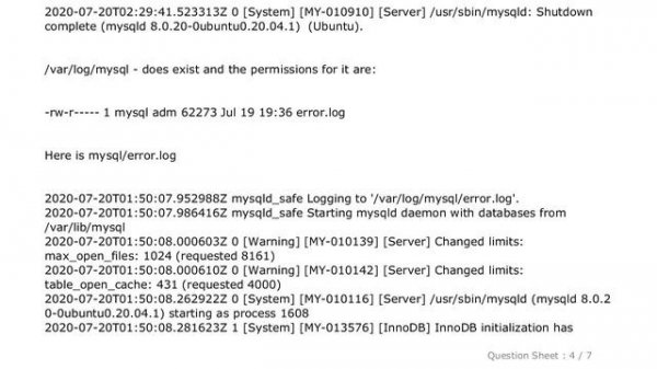 MySQL : MySQL won't start - error: su: warning: cannot change directory to /nonexistent: No such fi