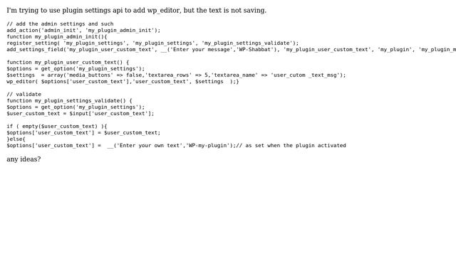 Wordpress: How to get wp_editor to save data in plugin admin page? смотреть онлайн