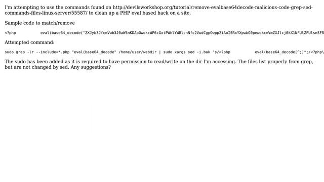 grep, xargs, sed to clean up PHP eval hack смотреть онлайн