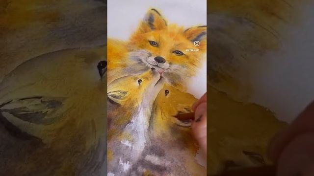 Лисица с лисятами акварелью. Процесс рисования смотреть онлайн