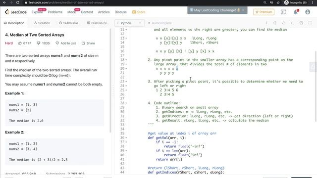 Google Engineer Explains - LeetCode #4 - Median of Two Sorted Arrays - Solution (Python) смотреть онлайн