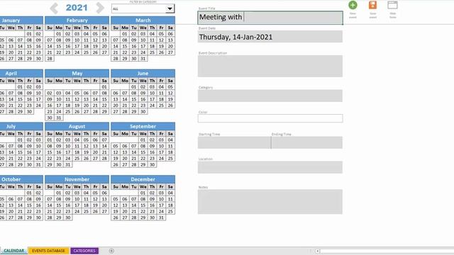 Annual Dynamic Planner in Excel, with colors and event categories. Works for any Year! смотреть онлайн