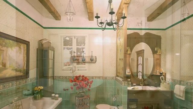 Ванная комната в стиле кантри. Интерьер ванной в стиле кантри. смотреть онлайн