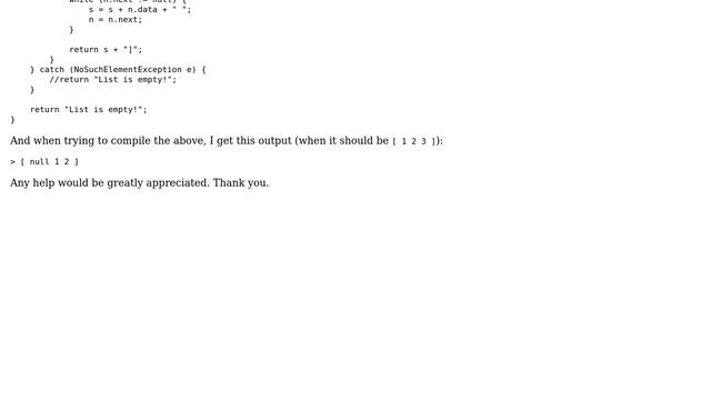 Java Implementation of LinkedList outputting null смотреть онлайн