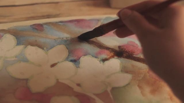Drawing Watercolor Flowers Рисуем цветы акварелью "Веточка цветущей вишни" смотреть онлайн