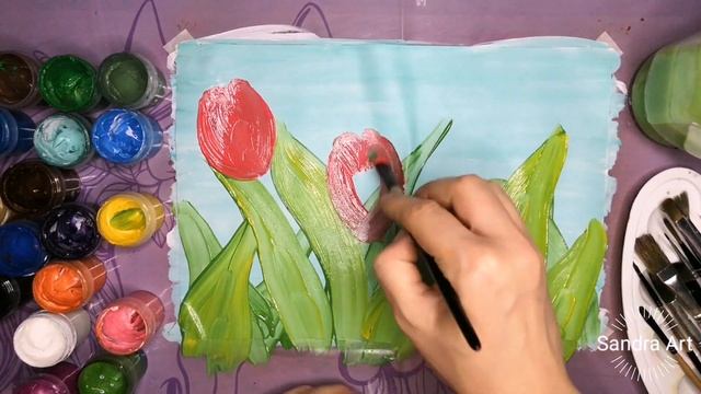 нарисовать тюльпаны ! рисуем легко и просто. рисование гуашью смотреть онлайн