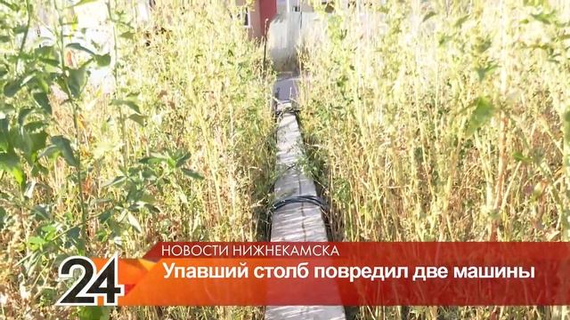 Упавший столб ЛЭП повредил два автомобиля в Нижнекамске смотреть онлайн