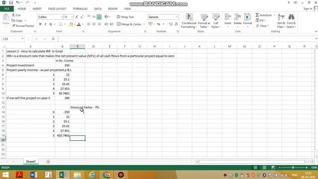 Registered valuer course - Lesson 2 - calculate IRR using Excel - CA AKS Krishnan - 9940512888 смотреть онлайн