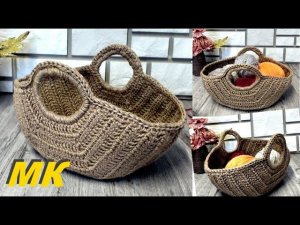 Декоративная интерьерная корзина. МК. Вязание из джута.