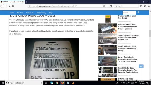 SAAB Radio Code Generator To Get Unlock Code On Locked Car Device смотреть онлайн