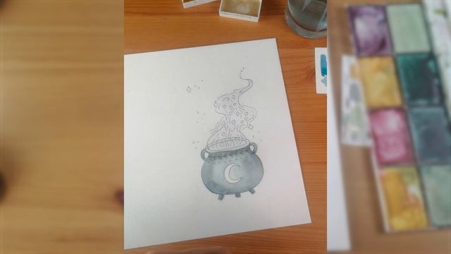 Watercolour and Ink Magical Bubbling Cauldron Timelapse with Halloween music - no VO смотреть онлайн