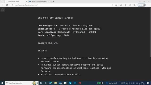 CSS Corp Off Campus Hiring Freshers for the Role of Technical Support Engineer | смотреть онлайн
