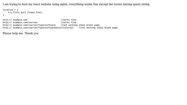 DevOps & SysAdmins: React web app routes not working with query string by using nginx смотреть онлайн
