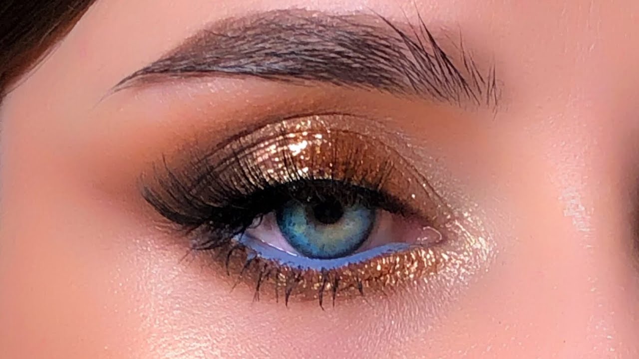 Вечерний макияж для голубых глаз в бронзовых оттенках 2022 смотреть онлайн