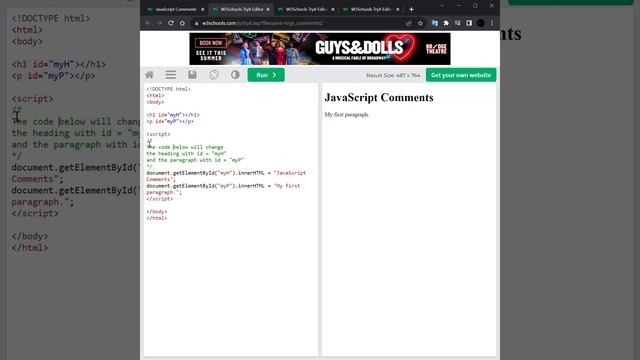 7_JS JavaScript Comments. Комментарии. JavaScript Tutorial w3schools.com смотреть онлайн