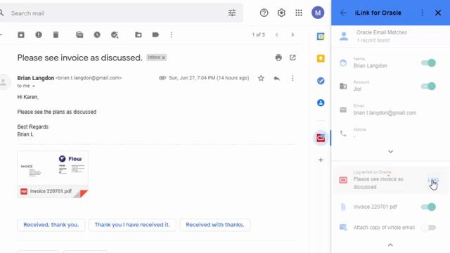 Oracle CX Log Gmail Email with Attachment смотреть онлайн