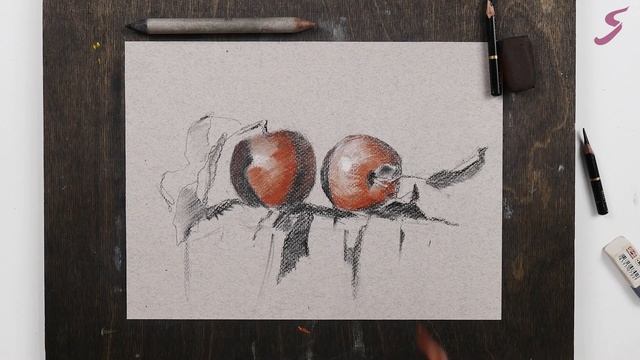 Красные яблоки. Мастер-класс по графике в рамках марафона "Лето на палитре" смотреть онлайн