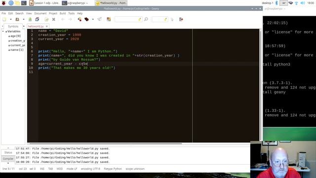 Intro to Python 3 Lesson 1 on the Raspberry Pi - Printing, Input, Variables, For loops смотреть онлайн