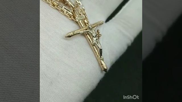 Якорная цепь с удлиненными звеньями-вставками из белого золота. 585°. Пустотелый крест. смотреть онлайн