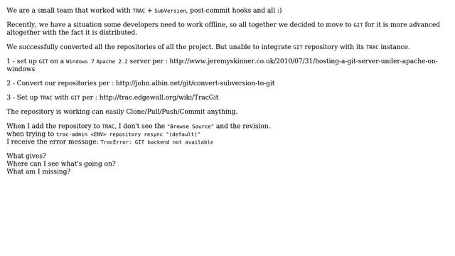 DevOps & SysAdmins: Setting Trac with GIT receiving : "GIT backend not available" смотреть онлайн