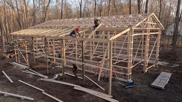 How To Build  30x60 X16' Amish Pole Barn Detached Garage Post Frame Building Construction Time Laps