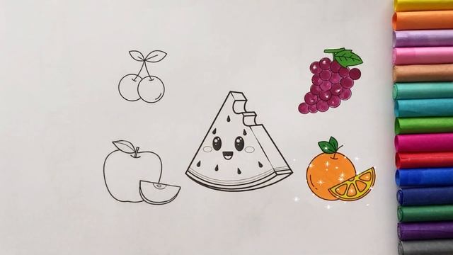 Learn FRUITS | Painting and Colouring for Kids & Toddlers #apple #orange #watermelon #cherry #grape смотреть онлайн