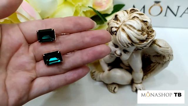 MONASHOP - Серьги Изумрудный цвет с прямоугольными кристаллами Сваровски смотреть онлайн