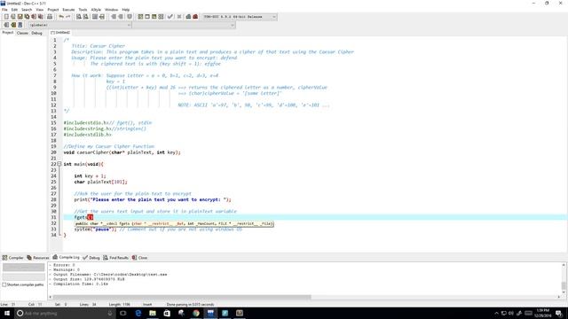 Caesar Cipher C Program смотреть онлайн