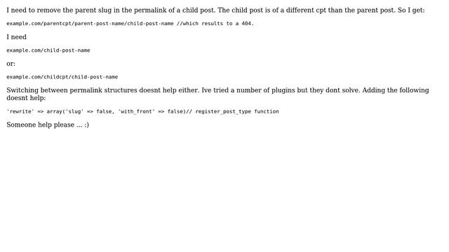 Wordpress: Removing parent slug in hierachial custom post type смотреть онлайн