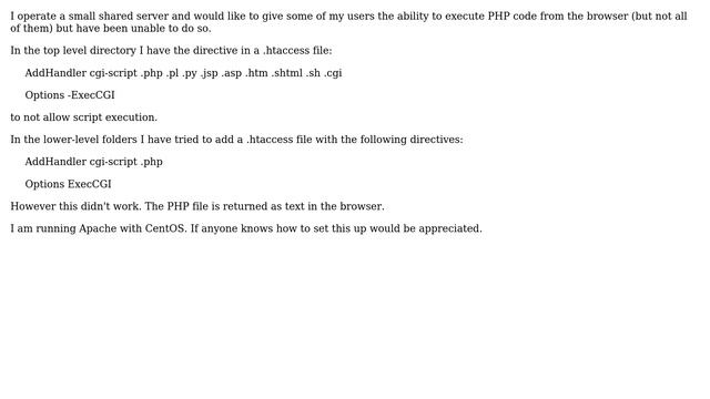 Allow PHP to execute in a specific subdirectory, when parent directory is denied? смотреть онлайн