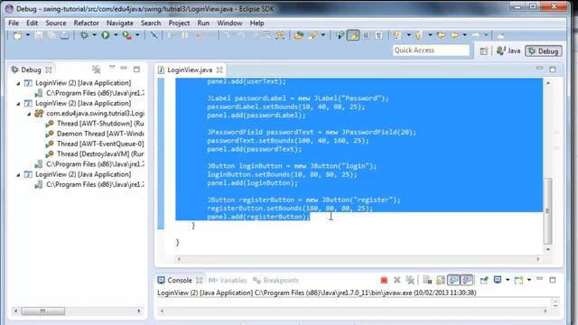 Our first window; login example. Java Swing Video Tutorials 3 смотреть онлайн