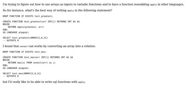 Databases: How to write the `apply` function in postgresql? смотреть онлайн