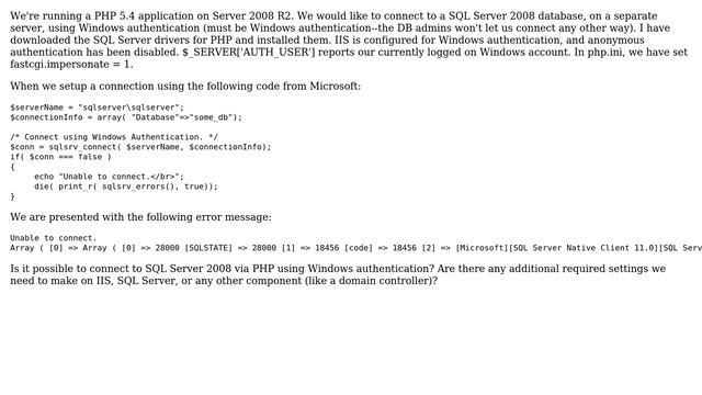 DevOps & SysAdmins: Windows authentication to SQL Server via IIS and PHP (2 Solutions!!) смотреть онлайн