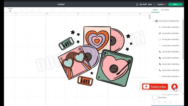 Groovy Retro Valentines Music SVG File for Cricut Silhouette Heart Love Stars Designs Cutting Files смотреть онлайн