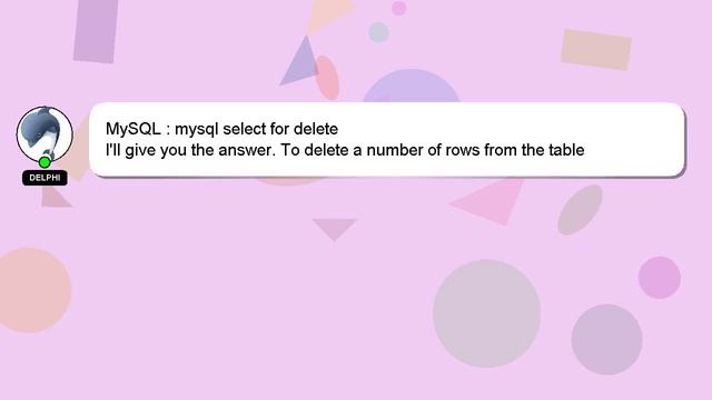 MySQL : mysql select for delete смотреть онлайн