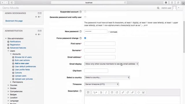 Moodle - Account creation