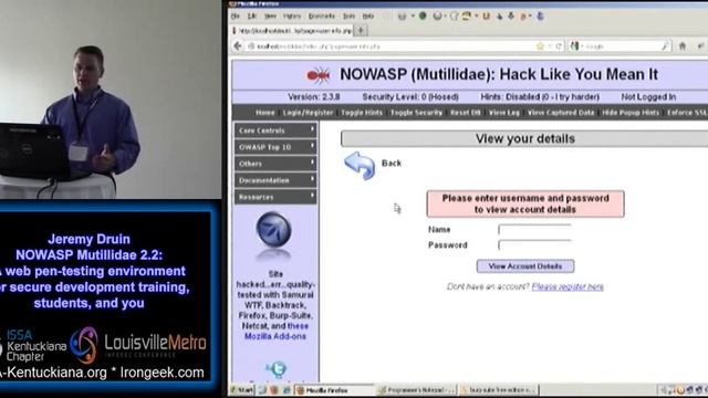 Jeremy Druin NOWASP Mutillidae 2 2 A web pen testing environment for secure development смотреть онлайн