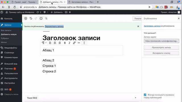 Знакомство с визуальным редактором записей и страниц Wordpress смотреть онлайн