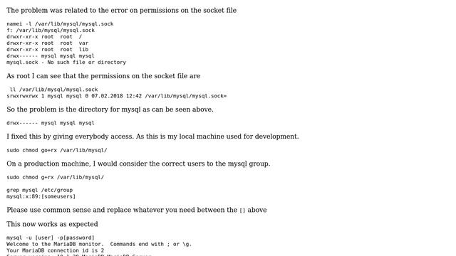'/var/lib/mysql/mysql.sock' (13 "Permission denied") when accessing the socket as non mysql user смотреть онлайн