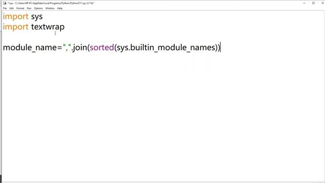 Write a Python program to find the available built-in module-Import sys,Import textwrap смотреть онлайн
