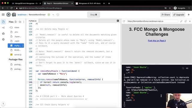Delete Many Documents with model remove - MongoDB and Mongoose - Free Code Camp смотреть онлайн